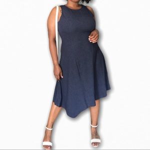 dark blue midi dress